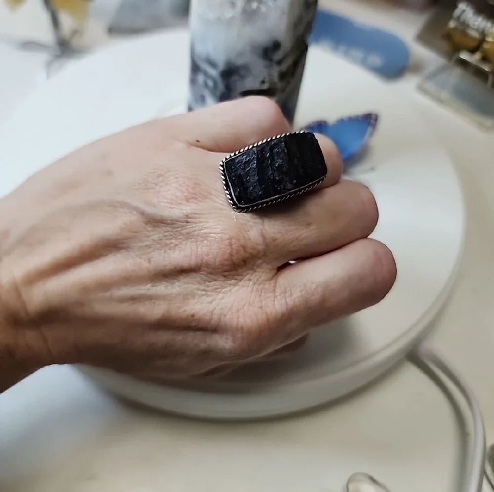 Black Tourmaline Rectangle Statement Ring -